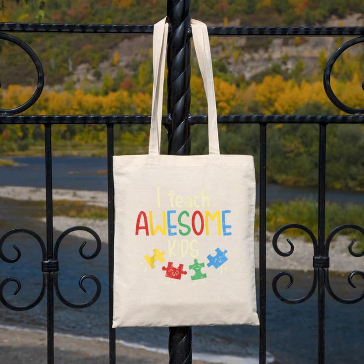 I Teach Awesome Kids Shirt Autism Special Education Teacher Canvas Tote Bag, funny design