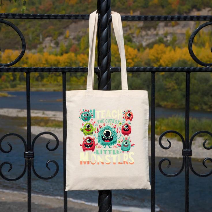 I Teach The Cutest Little Monsters Teacher Halloween Outfit Canvas Tote Bag, funny design