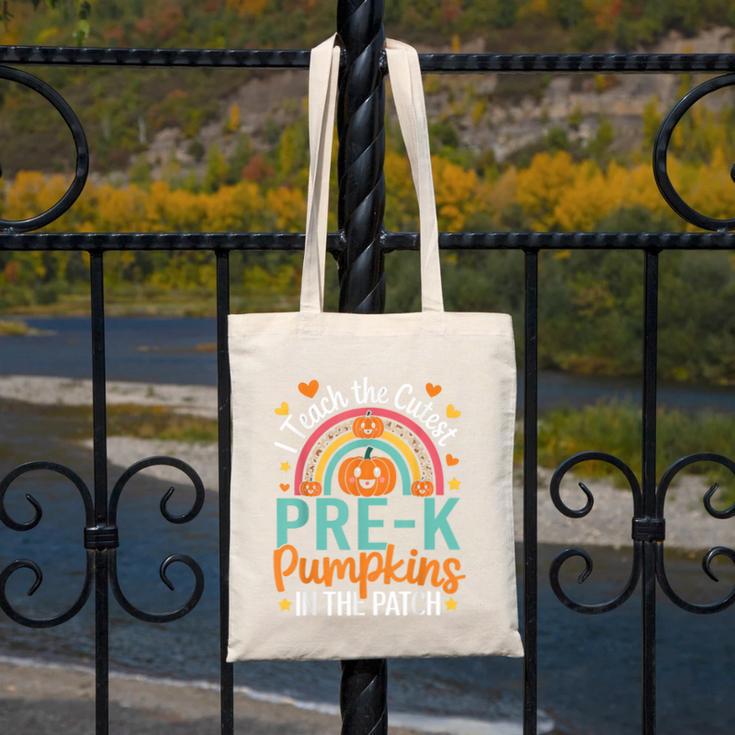 I Teach The Cutest Pre-K Pumpkin Teacher Student Halloween Canvas Tote Bag, funny design