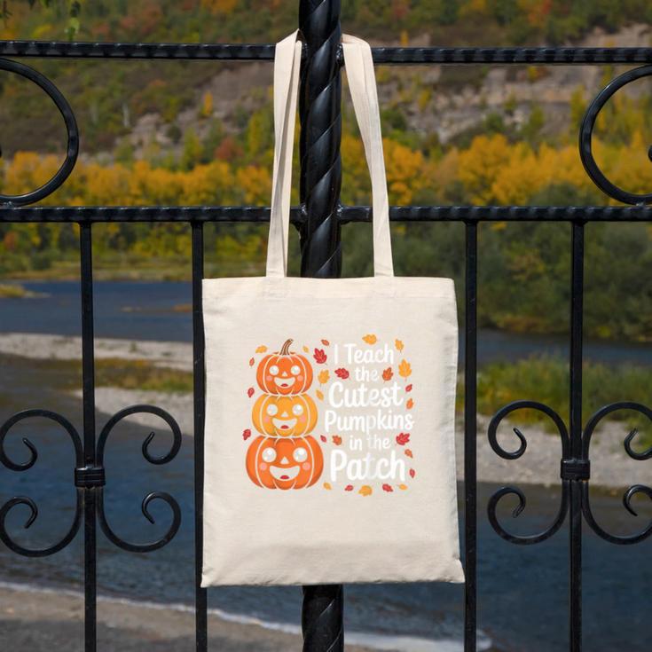i Teach The Cutest Pumpkins In The Patch Teacher Halloween Canvas Tote Bag, funny design