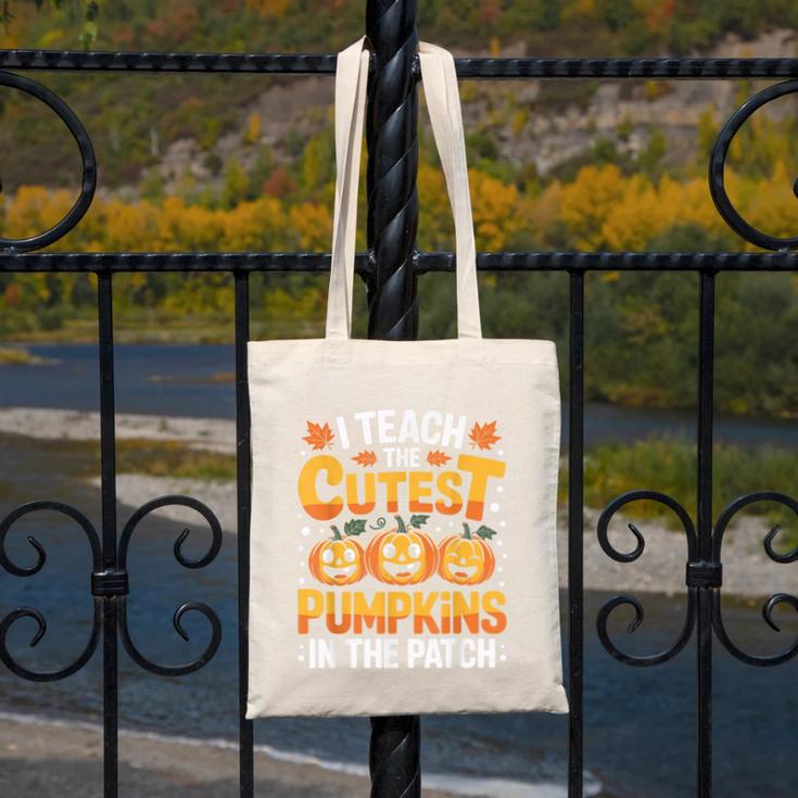I Teach The Cutest Pumpkins Shirt Teachers Halloween Canvas Tote Bag, funny design