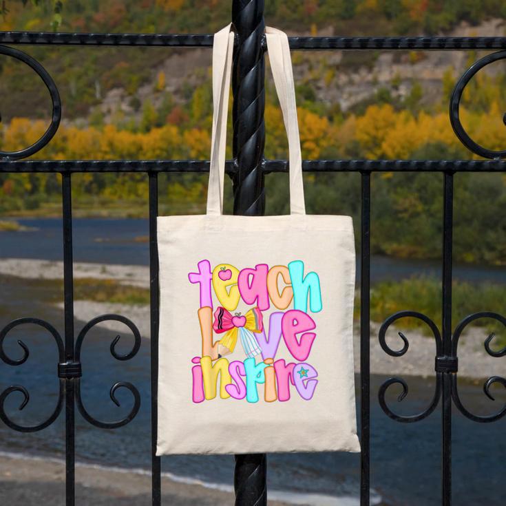 Teach Love Inspire Preppy Back To School Teacher Women Canvas Tote Bag, funny design