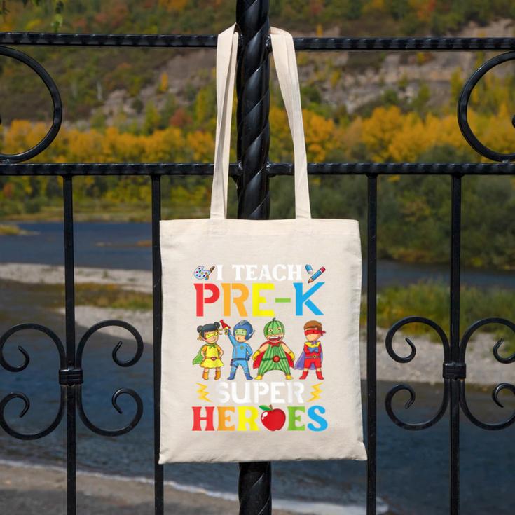 I Teach Pre-K Superheroes Students Teacher Back To School Canvas Tote Bag, funny design