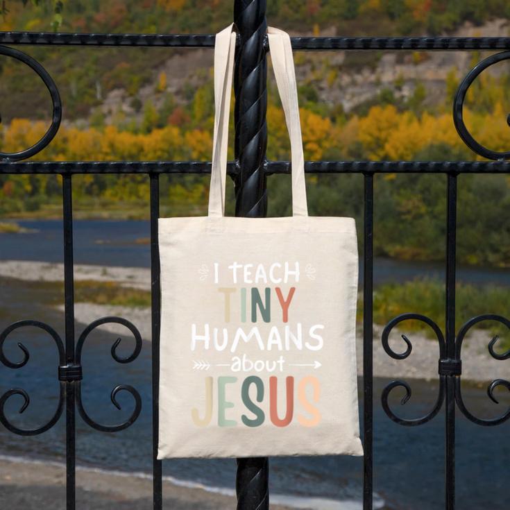 I Teach Tiny Humans About Jesus Teacher Sunday School Faith Canvas Tote Bag, funny design I Teach Tiny Humans About Jesus Teacher Sunday School Faith Canvas Tote Bag, funny design