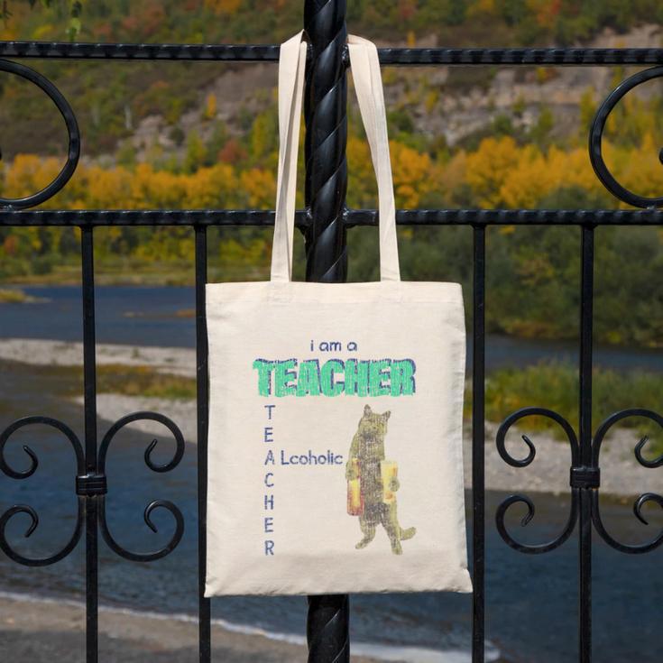 I Am A Teacher Alcoholic Cat Beer Feline Men Women Canvas Tote Bag, funny design I Am A Teacher Alcoholic Cat Beer Feline Men Women Canvas Tote Bag, funny design
