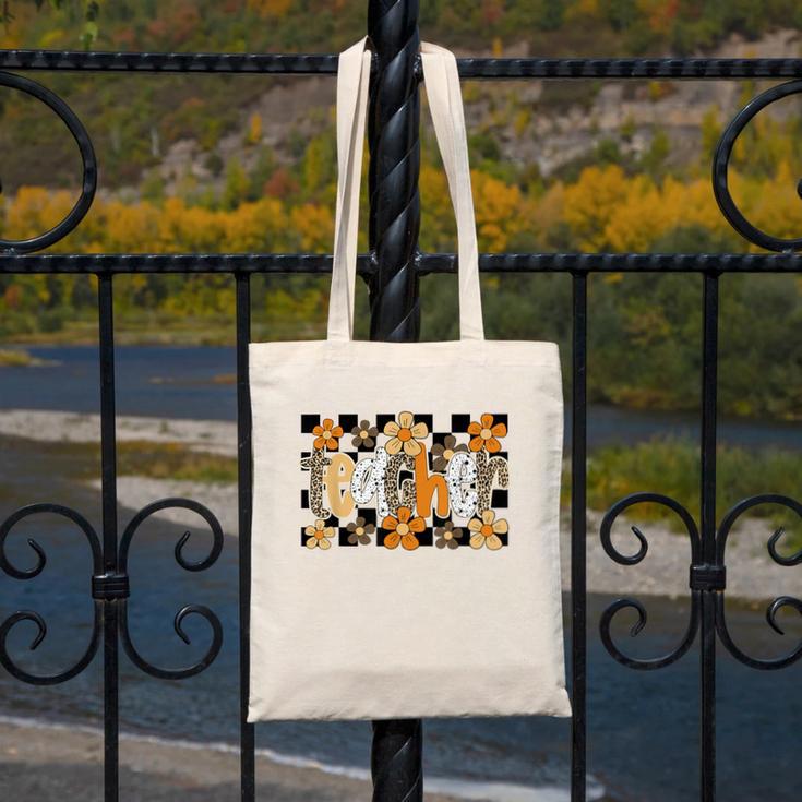 Teacher Appreciation Boho Floral Leopard Checkered Canvas Tote Bag, funny design Teacher Appreciation Boho Floral Leopard Checkered Canvas Tote Bag, funny design