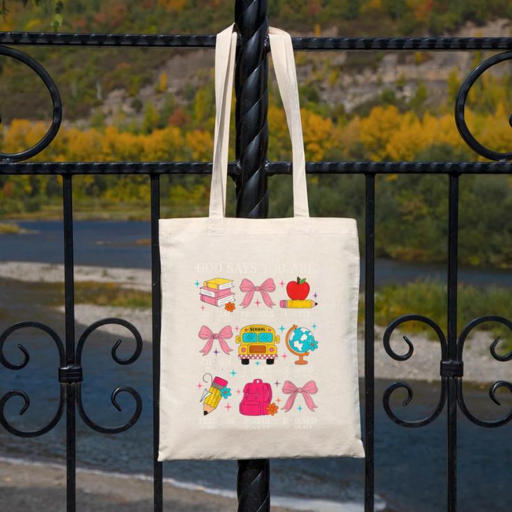 Teacher Christian God Says I Am Faith Religious Bible Verse Canvas Tote Bag, funny design