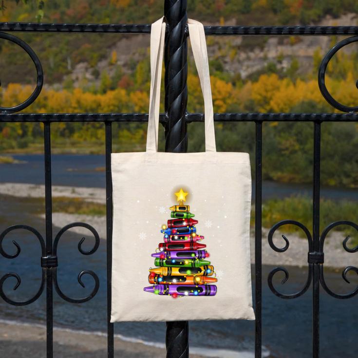 Teacher Crayon Christmas Tree Lights Student School Xmas Canvas Tote Bag, funny design Teacher Crayon Christmas Tree Lights Student School Xmas Canvas Tote Bag, funny design