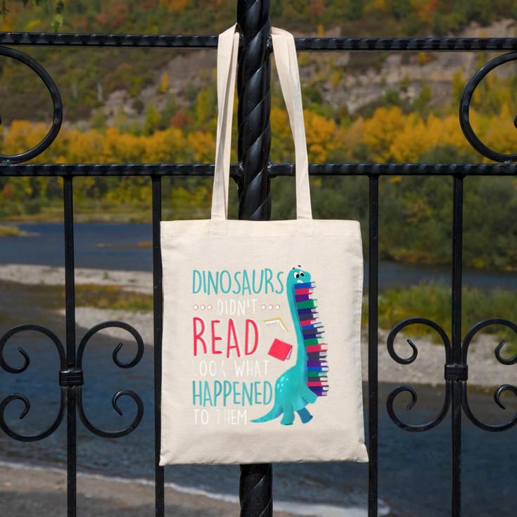 Teacher Dinosaurs Didnt Read Look What Happened Book Reading Canvas Tote Bag, funny design Teacher Dinosaurs Didnt Read Look What Happened Book Reading Canvas Tote Bag, funny design