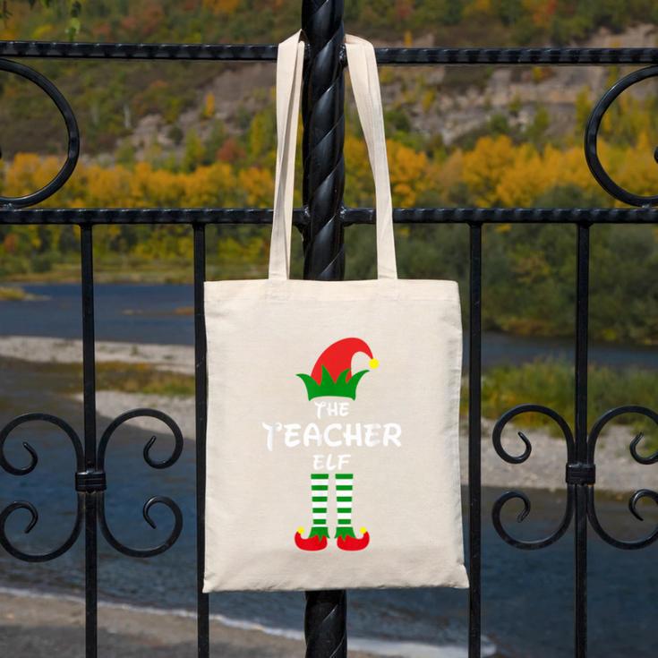 The Teacher Elf Family Matching Group Idea Christmas Canvas Tote Bag, funny design