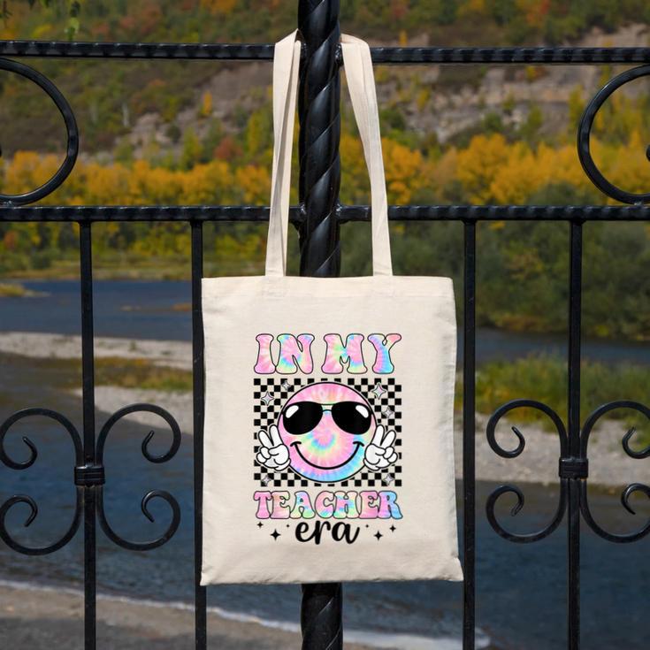 In My Teacher Era Groovy Tie Dye Back To School Cute Teacher Canvas Tote Bag, Groovy Teacher Gifts, funny design