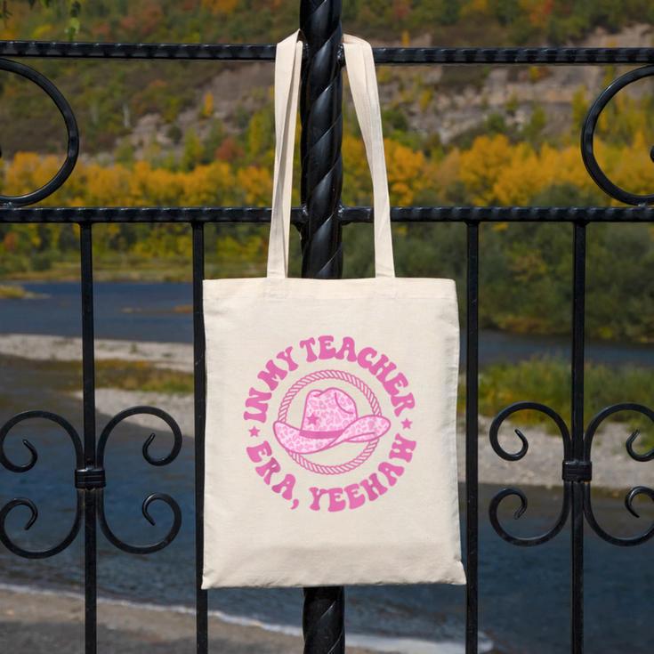 In My Teacher Era Yeehaw Pink Teacher Western Cowgirl Canvas Tote Bag, funny design In My Teacher Era Yeehaw Pink Teacher Western Cowgirl Canvas Tote Bag, funny design