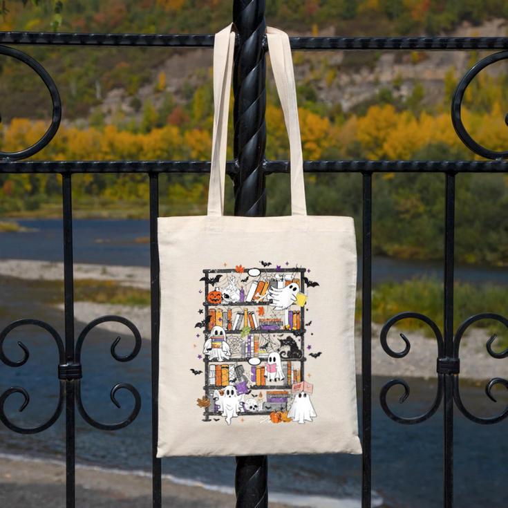 Teacher Library Ghost Reading Book Halloween Cat Canvas Tote Bag, funny design Teacher Library Ghost Reading Book Halloween Cat Canvas Tote Bag, funny design