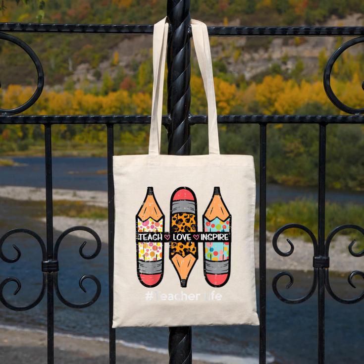 Teacher Life Teach Love Inspire Pencils Inspirational Women Canvas Tote Bag, funny design Teacher Life Teach Love Inspire Pencils Inspirational Women Canvas Tote Bag, funny design