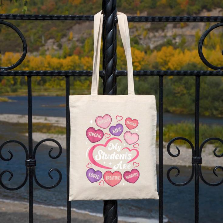Teacher Positive Affirmations Candy Heart Valentine's Day Canvas Tote Bag, funny design Teacher Positive Affirmations Candy Heart Valentine's Day Canvas Tote Bag, funny design