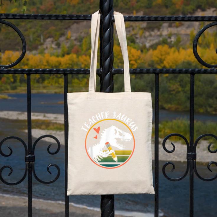 Teacher-Saurus Dinosaur Teacher Design T-Rex Design Canvas Tote Bag, funny design