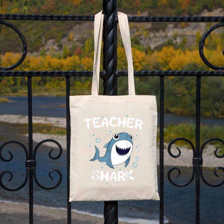 Teacher Shark Teaching Back To School Kindergarten Canvas Tote Bag, funny design