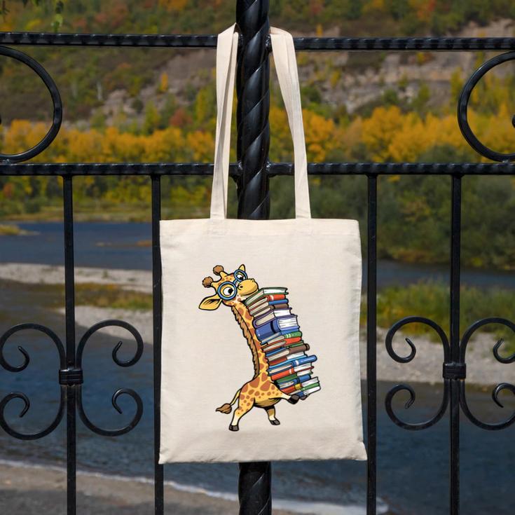 Teacher Shirt Giraffe Holding Books Bookworm Librarian Canvas Tote Bag, funny design