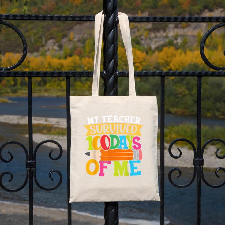 My Teacher Survived 100 Days Of Me 100th Day Of School Kids Canvas Tote Bag, funny design My Teacher Survived 100 Days Of Me 100th Day Of School Kids Canvas Tote Bag, funny design