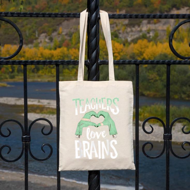 Teachers Love Brains Halloween Costume Trick Treat Zombie Canvas Tote Bag, funny design