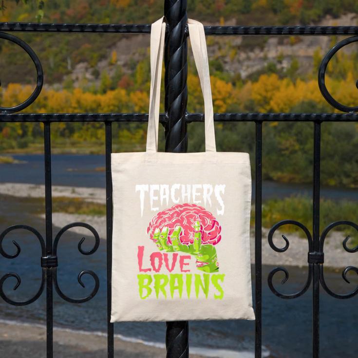 Teachers Love Brains Zombie Teacher Halloween Zombies Canvas Tote Bag, funny design