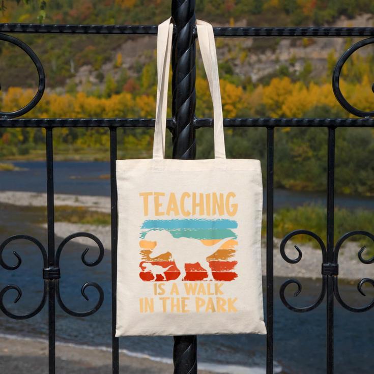 Teaching Is a Walk In Park Dinosaur Teacher Canvas Tote Bag, funny design