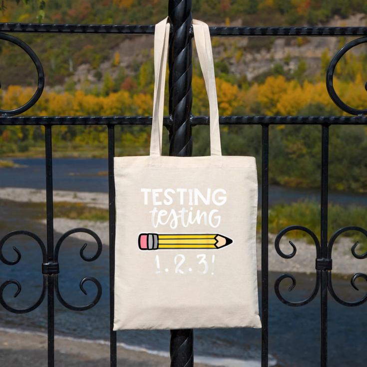 Testing Testing 123 Cute Test Day School Teacher Exam For Men Women Girls Kids Canvas Tote Bag, funny design Testing Testing 123 Cute Test Day School Teacher Exam For Men Women Girls Kids Canvas Tote Bag, funny design