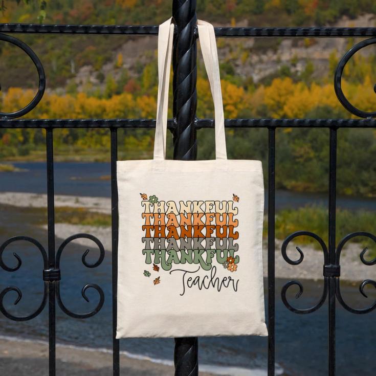 Thankful Teacher Thanksgiving Fall Pumpkin Turkey Canvas Tote Bag, funny design