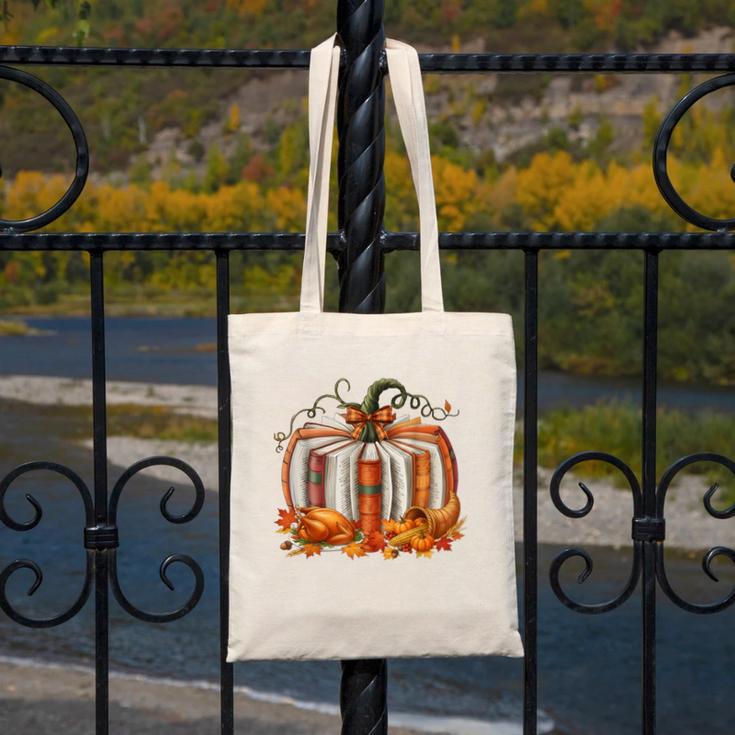 Thanksgiving Book Pumpkin Reading Teachers Fall Lovers Boys Canvas Tote Bag, funny design