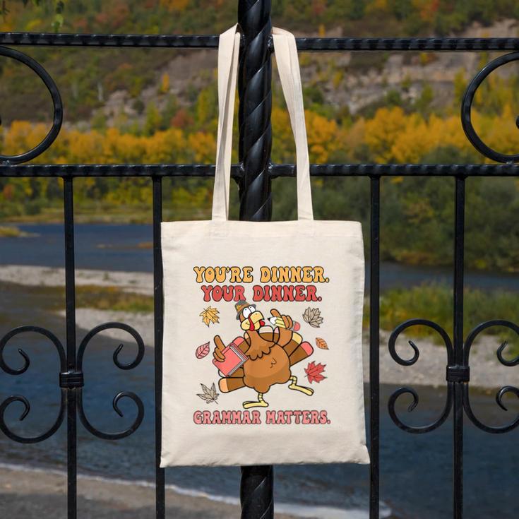 Thanksgiving Grammar Thankful English Teacher Fall Turkey Canvas Tote Bag, English Teacher Gifts, funny design