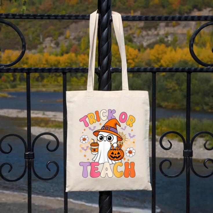 Trick Or Teach Cute Ghost Coffee Pumpkins Halloween Teacher Canvas Tote Bag, funny design Trick Or Teach Cute Ghost Coffee Pumpkins Halloween Teacher Canvas Tote Bag, funny design
