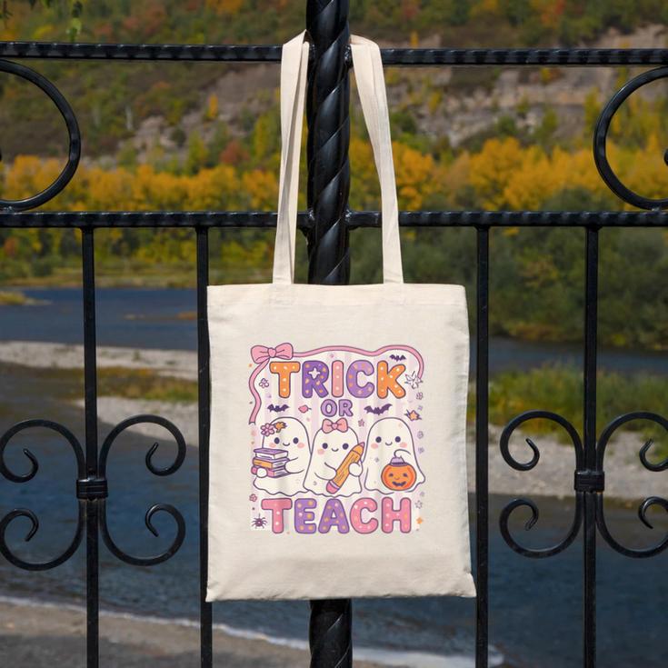 Trick Or Teach Retro Halloween Teacher Look Canvas Tote Bag, funny design Trick Or Teach Retro Halloween Teacher Look Canvas Tote Bag, funny design