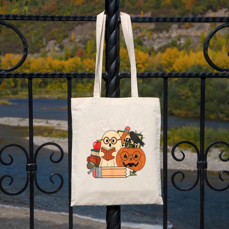 Trick Or Teach Retro Halloween Teacher Women Men Costume Canvas Tote Bag, funny design Trick Or Teach Retro Halloween Teacher Women Men Costume Canvas Tote Bag, funny design
