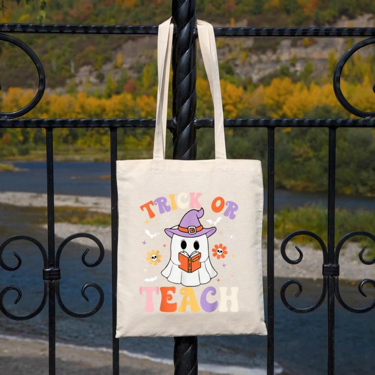 Trick Or Teach Teacher Groovy Ghost Halloween Teacher Canvas Tote Bag, Groovy Teacher Gifts, funny design Trick Or Teach Teacher Groovy Ghost Halloween Teacher Canvas Tote Bag, Groovy Teacher Gifts, funny design