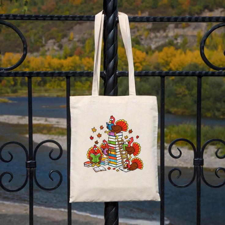 Turkey Reading Books Fall Thanksgiving Teacher Librarian Canvas Tote Bag, funny design Turkey Reading Books Fall Thanksgiving Teacher Librarian Canvas Tote Bag, funny design