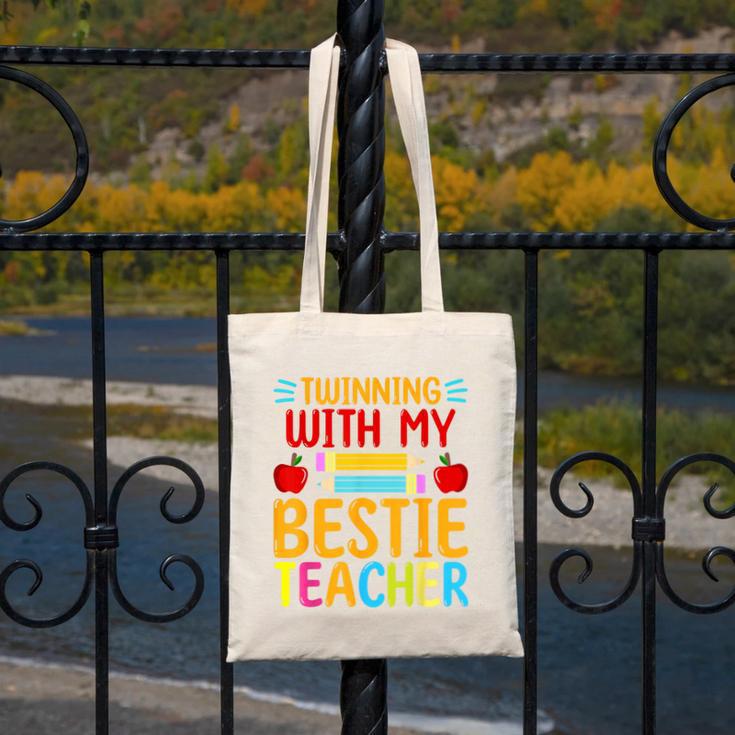 Twinning With My Bestie Teacher Boy Spirit Week Twin Day Canvas Tote Bag, funny design