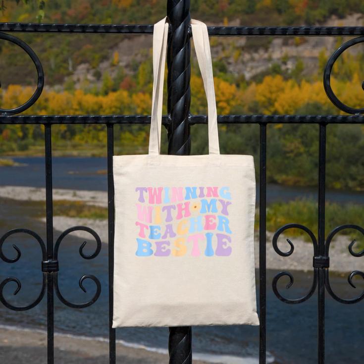 Twinning With My Teacher Bestie Teaching Partner Canvas Tote Bag, funny design