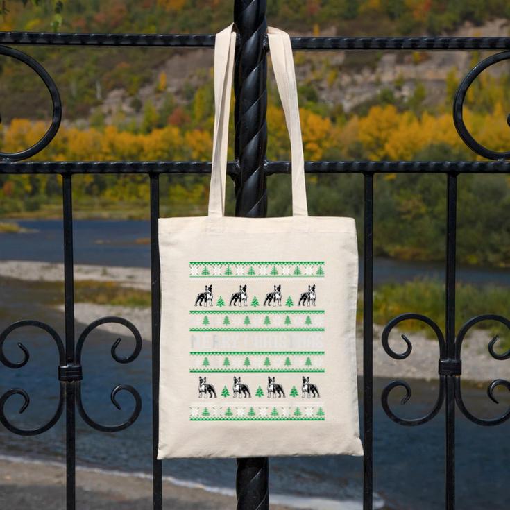 Ugly Sweater Boston Terrier Dog Christmas Dog Lover Xmas Men Women Kids Canvas Tote Bag, Boston Terrier Christmas Gifts, funny design