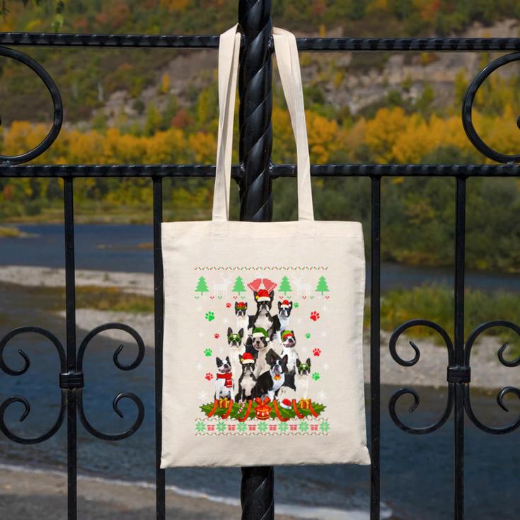 Ugly Sweater Christmas Tree Boston Terrier Dog Xmas Pajama Canvas Tote Bag, Boston Terrier Christmas Gifts, funny design