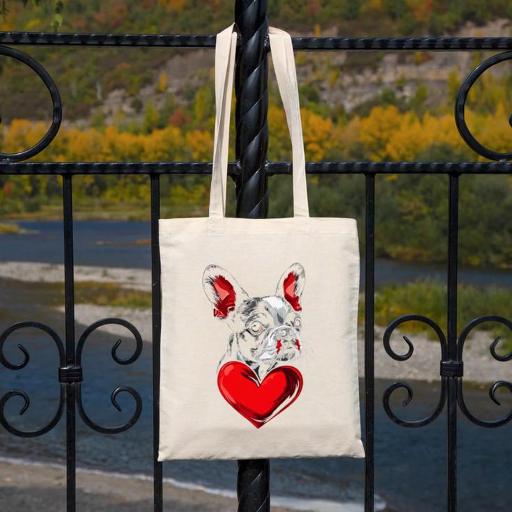 Valentine's Day Boston Terrier Dog Vector Canvas Tote Bag, funny design