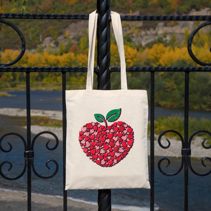 Valentines Day Teacher Hearts Apple Love Teach Women Men Canvas Tote Bag, funny design