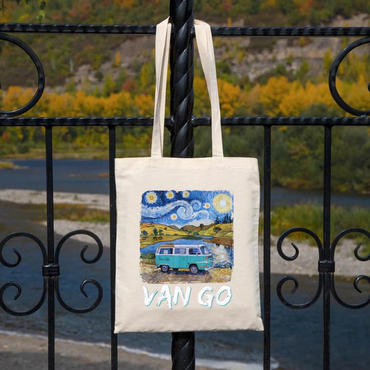Van Go Retro Vanlife Art Teacher Canvas Tote Bag, funny design Van Go Retro Vanlife Art Teacher Canvas Tote Bag, funny design
