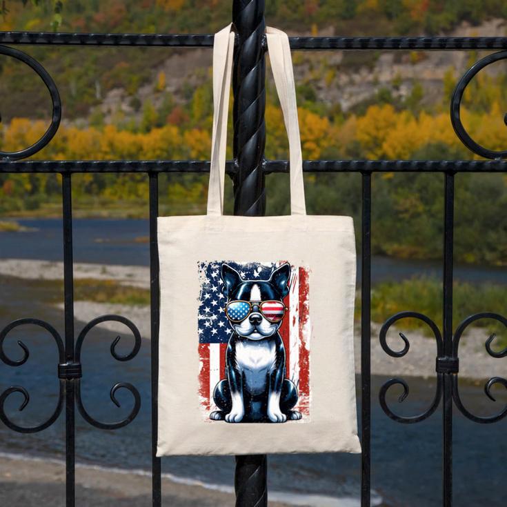 Vintage Boston Terrier Dog American US USA Flag Pets Dogs Canvas Tote Bag, American Boston Terrier Gifts, funny design