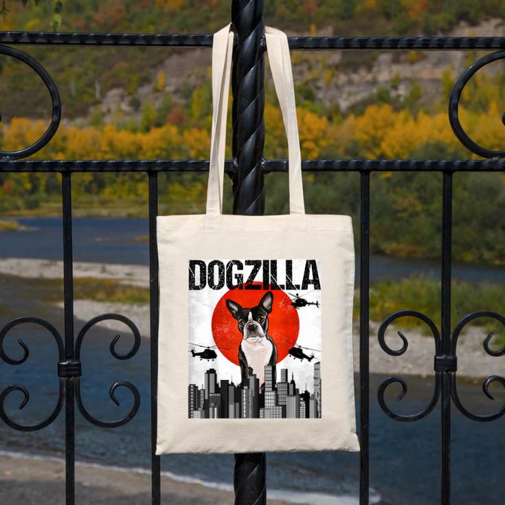 Vintage Japanese Dogzilla Boston Terrier Canvas Tote Bag, funny design
