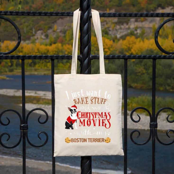 Watch Christmas Movies With My Boston Terrier Bostie Canvas Tote Bag, Boston Terrier Christmas Gifts, funny design