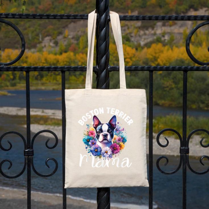 Watercolor Floral Boston Terrier Mama Dog Lover Mother's Day For Men Women Girls Kids Canvas Tote Bag, funny design