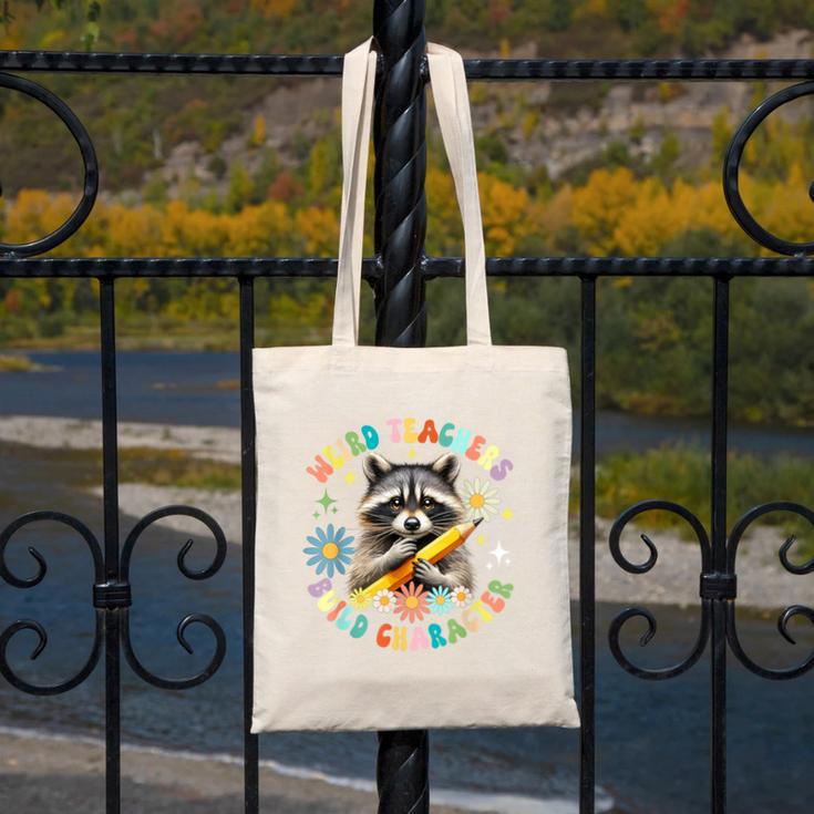 Weird Teachers Build Character Raccoon Colourful Floral Canvas Tote Bag, funny design Weird Teachers Build Character Raccoon Colourful Floral Canvas Tote Bag, funny design