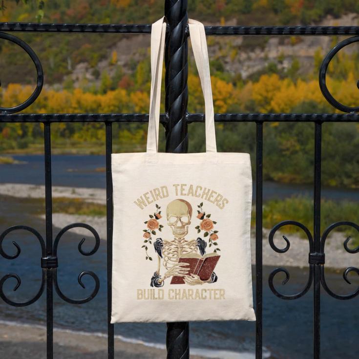 Weird Teachers Build Character Skeleton Book Halloween Women Canvas Tote Bag, funny design Weird Teachers Build Character Skeleton Book Halloween Women Canvas Tote Bag, funny design