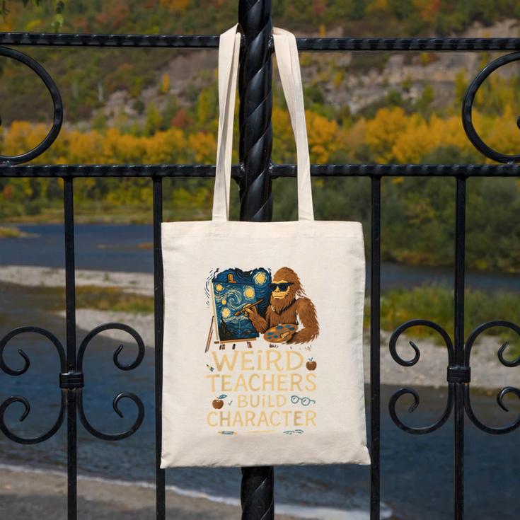Weird Teachers Build Character Van Bigfoot Art Canvas Tote Bag, funny design Weird Teachers Build Character Van Bigfoot Art Canvas Tote Bag, funny design