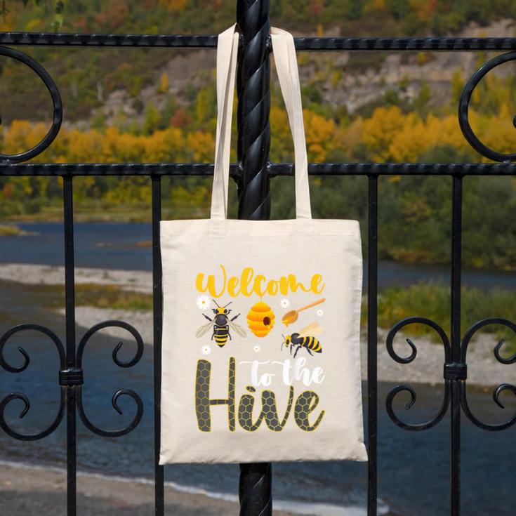 Welcome To The Hive Bee Teacher Back To School Canvas Tote Bag, funny design